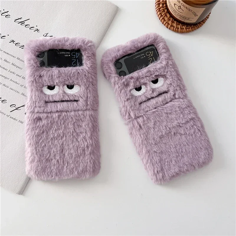 Süße lustige Pelz flauschige Monster Soft Case für Samsung Galaxy Z Flip 6 5 4 3 Zflip Flip6 Flip5 Flip4 Frauen Plüsch Cover Zubehör