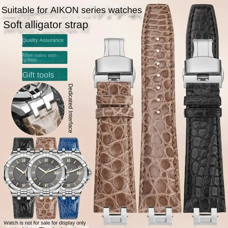 AIKON AI6008 AI6058 AI6007 AI1108 Crocodile Leather Strap For Amy AI6008/6007 Soft Crocodile Leather Bracelet Replace bands belt