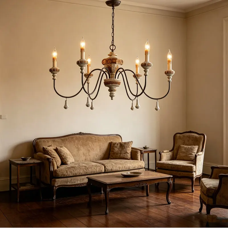

Retro French Solid Wood Chandelier Living Room Dining Room Kitchen Bedroom American Rural home decor Pendent Lamp droplight ﻿