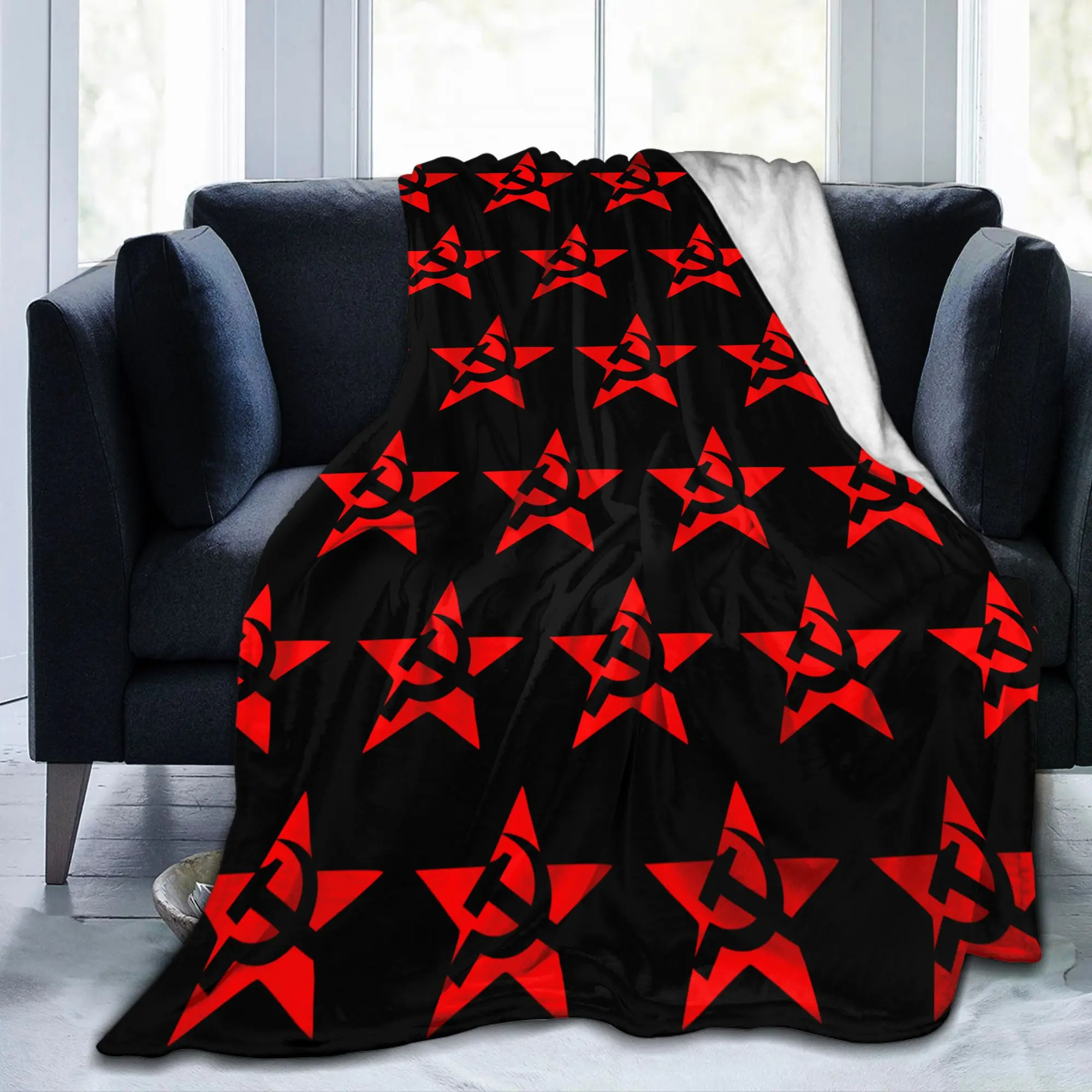 Hammer Sickle Soviet Union CCCP Flannel Blanket USSR Russian Funny Bedding Throw Blankets Home Sofa Warm Travel Multifunction
