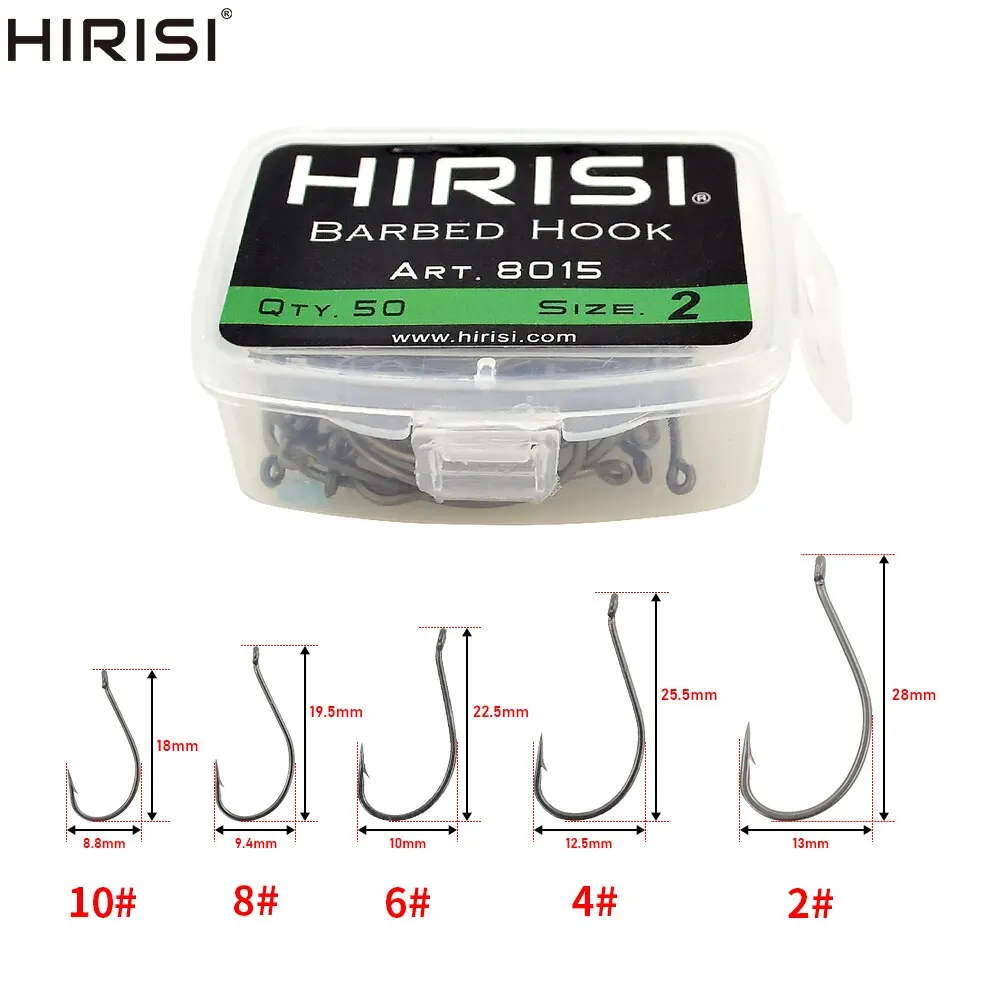 Hirisi 50pcs Coated High Carbon Steel Barbed Hooks Carp Fishing Hooks Pack Tackle Accessories 8015