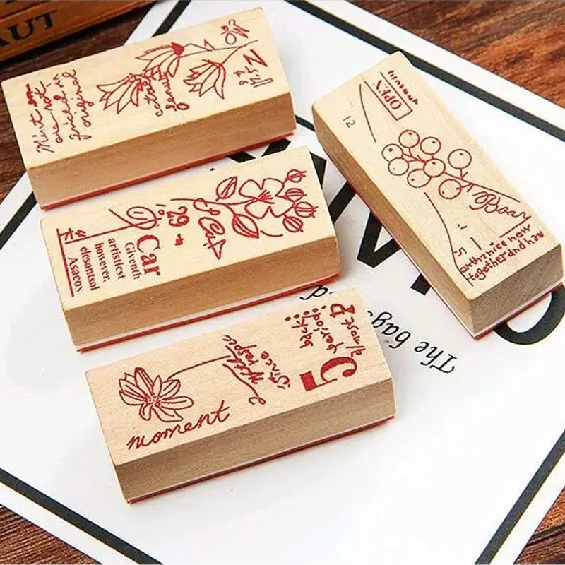 Vintage Plant Wooden Rubber Stamp for Kids DIY Handmade Scrapbooking Stationery,Photo Album,Diary Book Decoration