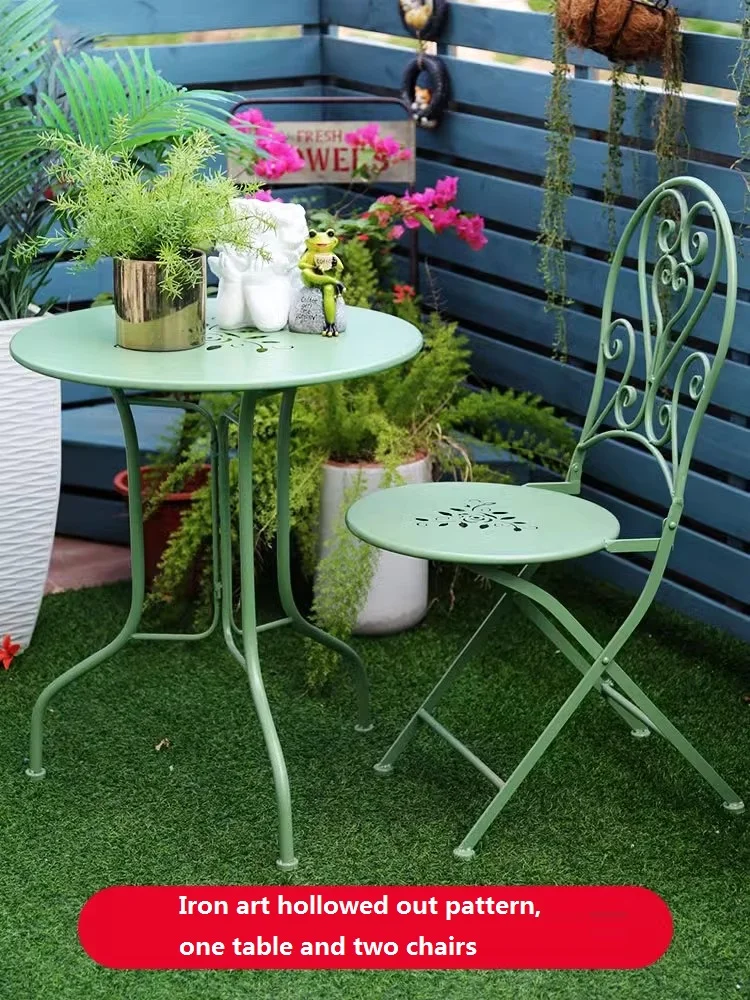 Outdoor Folding Iron Table and Chair Combination, Leisure Yard, Balcony, Garden, Terrace, Metal Tea Table Set