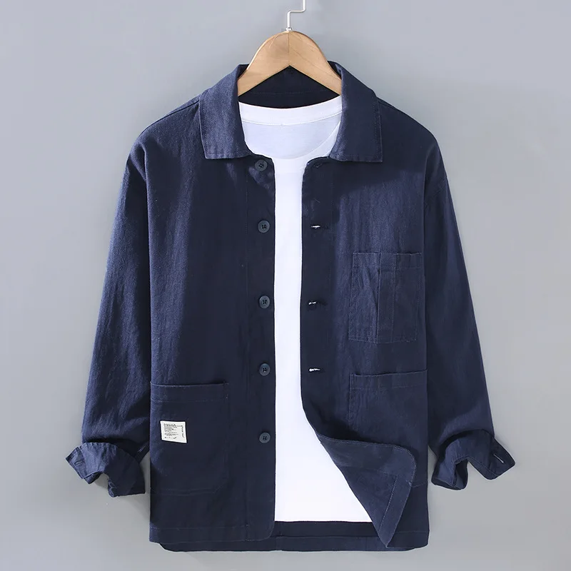 

Men's Solid Color High Quality Linen Retro Breathable Men's, Wicking Jacket Daily Casual Linen Coat M-3XL Outdoor, Overalls