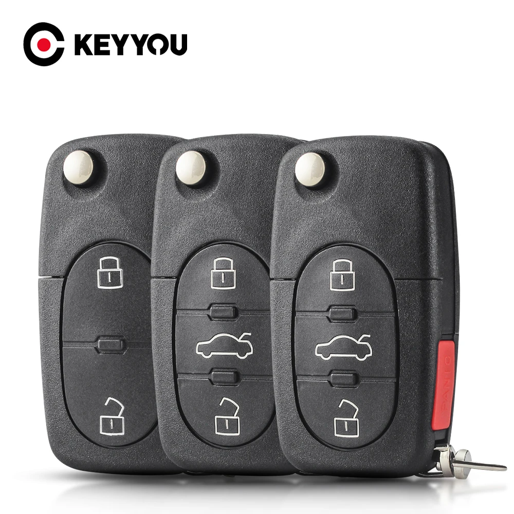 KEYYOU Folding Remote Car Key Case Shell For Audi TT A2 A3 A4 A6 A8 TT Quattro CR2032/CR1616 2/2+1/3/3+1 Buttons