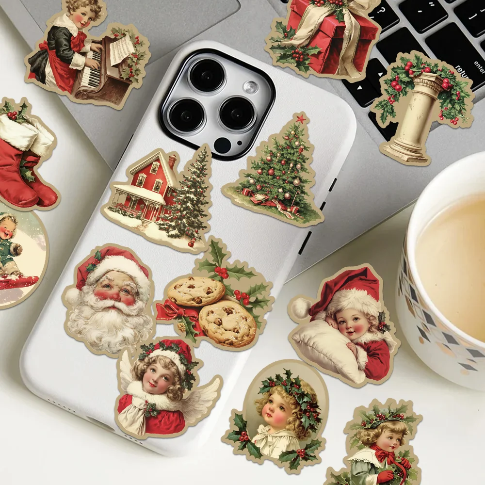 50pcs retro Christmas stickers suitcase cup laptop Christmas decoration paper-cut book guitar DIY waterproof stickers