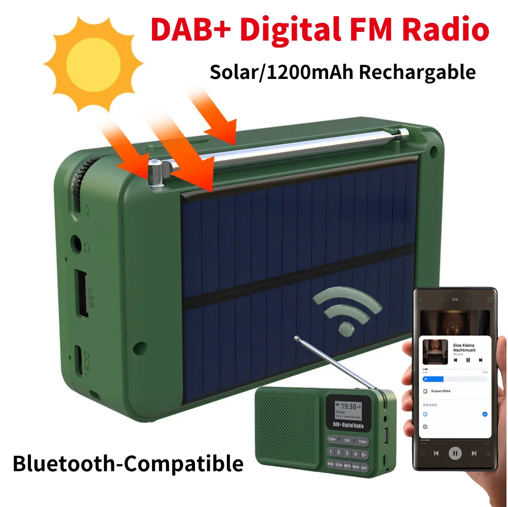 

Portable DAB+ Digital Radio Bluetooth-Compatible Supports U Disk TF Card MP3 Play Emergency Radio Receiver LCD Display
