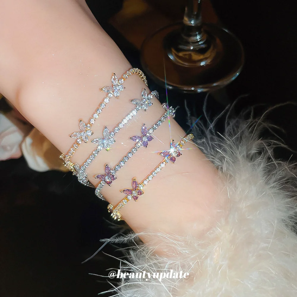 Women Zircon Flower Bracelet Sparkling Jewelry Accessories Light Luxury Niche Fashion Bracelet Cute Butterfly Decoration