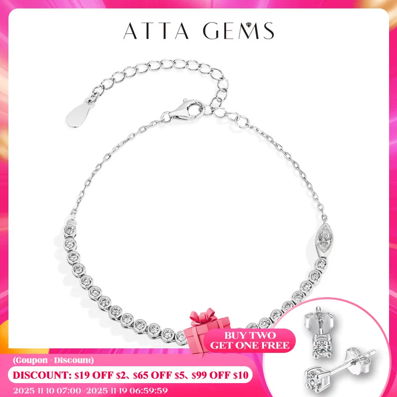 

ATTAGEMS Adjustable Moissanite Tennis Bracelet Original Snake Shape S925 Sterling Silver for Women Birthday Gifts Jewelry 16+5cm