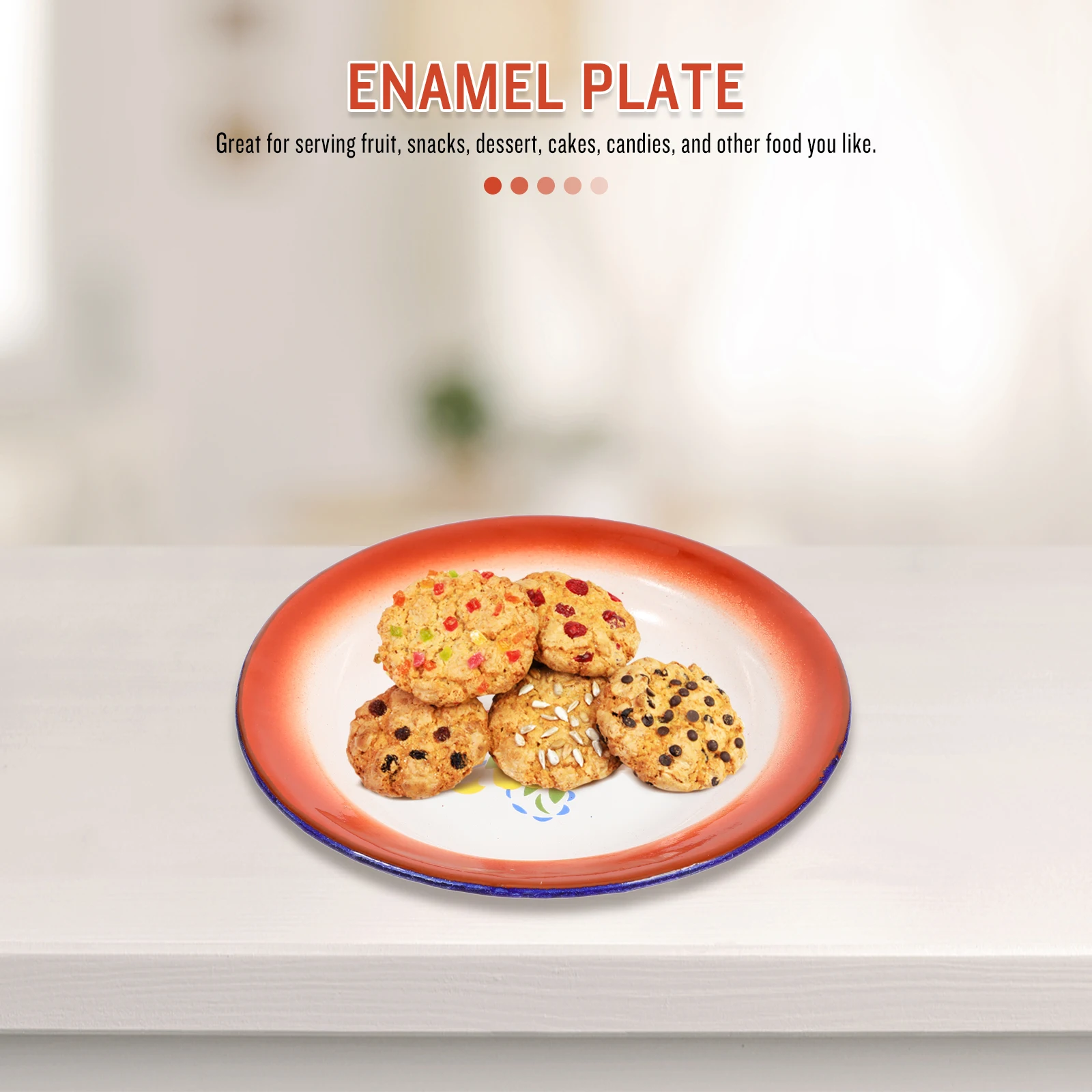 

3pcs Red Retro Tableware Snack Food Enamelware Container Fruit Enamel Plate Vintage Plate Fruit Kitchen Bar