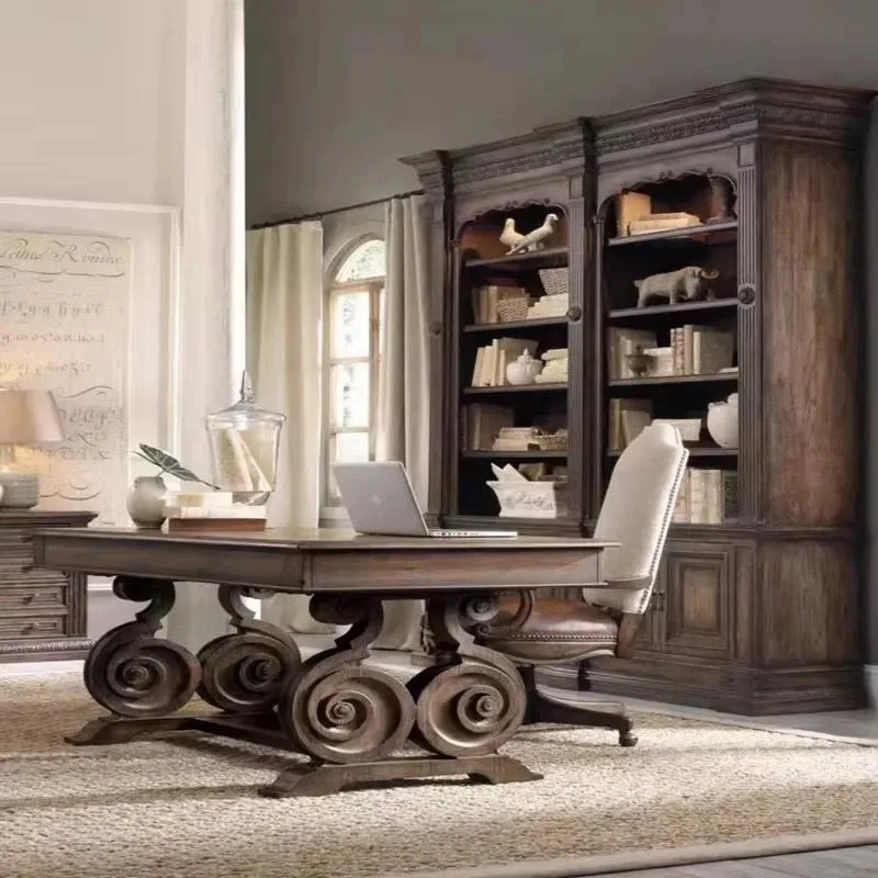 American Country Solid Wood Carved Flower Bookcase French Retro Study Home Office Living Room Dining Room Eco Friendly