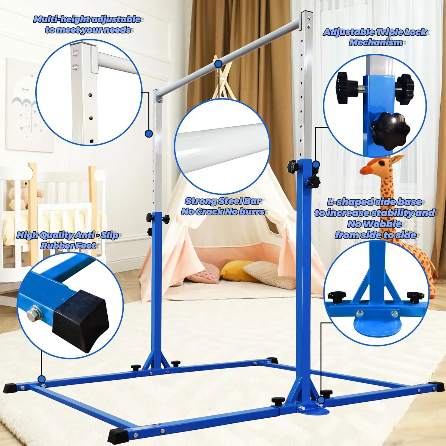 Sturdy Gymnastics Bar for Training-No Wobble Gymnastic Bar for Kids Ages 3-12 Years, Weight Limit 300 lbs, Gymnastic Kip Bar, Gy