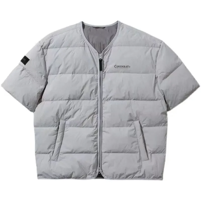 Veste matelassurera en coton à manches courtes pour couple japonais, veste chaude, sans col, glaçure zippée, automne, hiver, hommes, nouveau