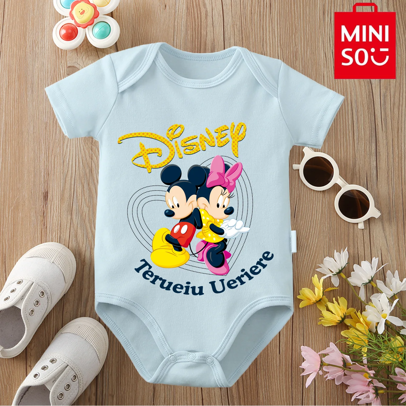 

MINISO&Disney Jointly Signed Pure Cotton Soft Baby Clothe Onesie Bodysuit Mickey Mouse Cute Print for 0 To 12 Months Newborn