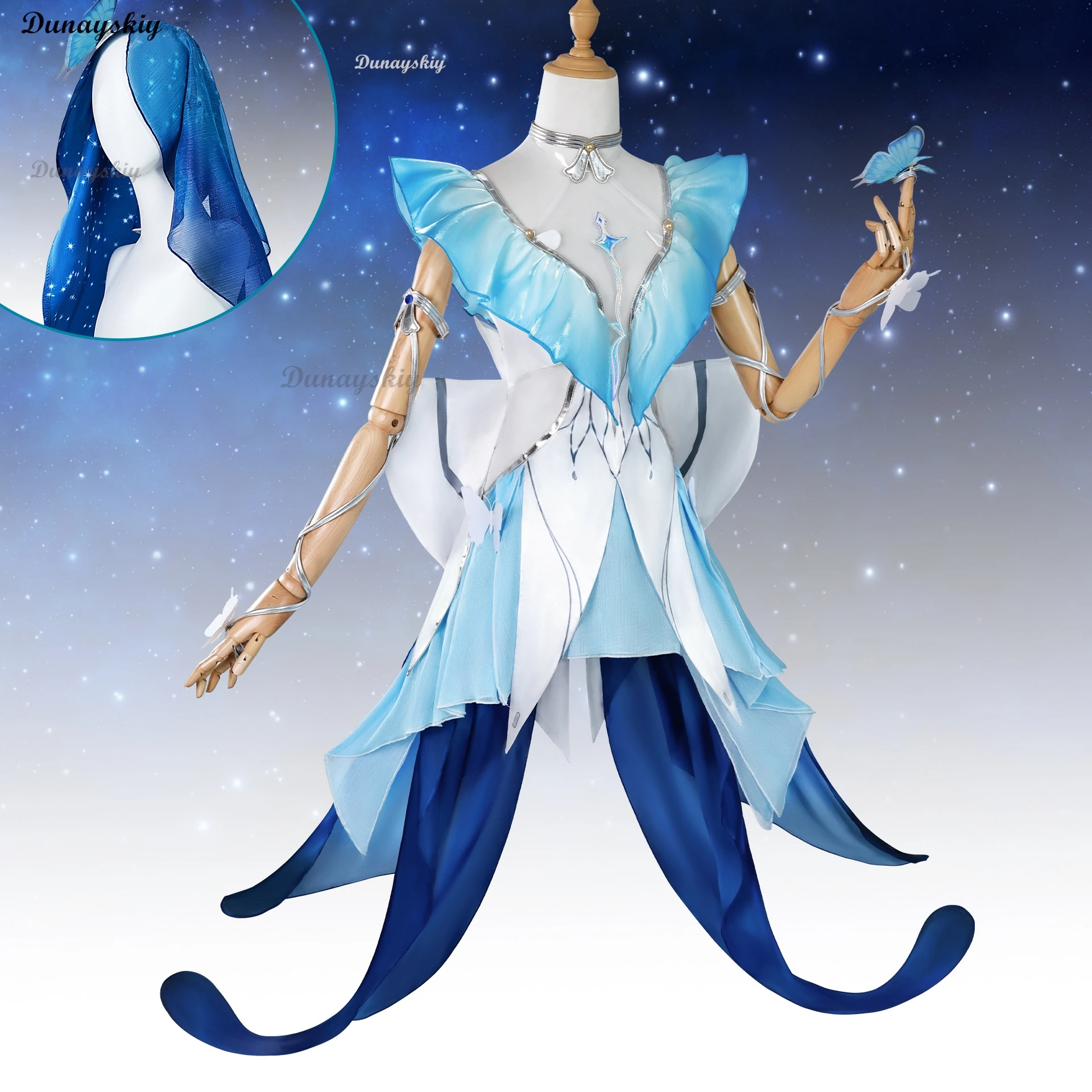 Game Wuthering Waves Cosplay The Shorekeeper Cosplay Costume Wig Blue Dress The Shorekeeper Halloween Roleplay Suit for Women