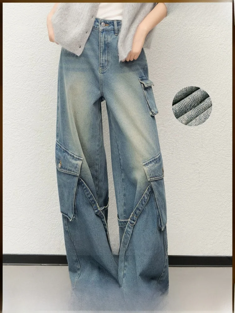 

MeiYang Paratrooper Fce Lined Warm Denim Jeans High Waist Workwear Trousers Distred Casual High Quali Ladies Jeans