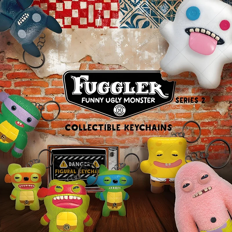 Original Fuggler Ugly Teeth Monsters Figure Toys Keychain Fugglers SpongeBob Ninja Turtles Action Model Dolls Keyring Gift Kids