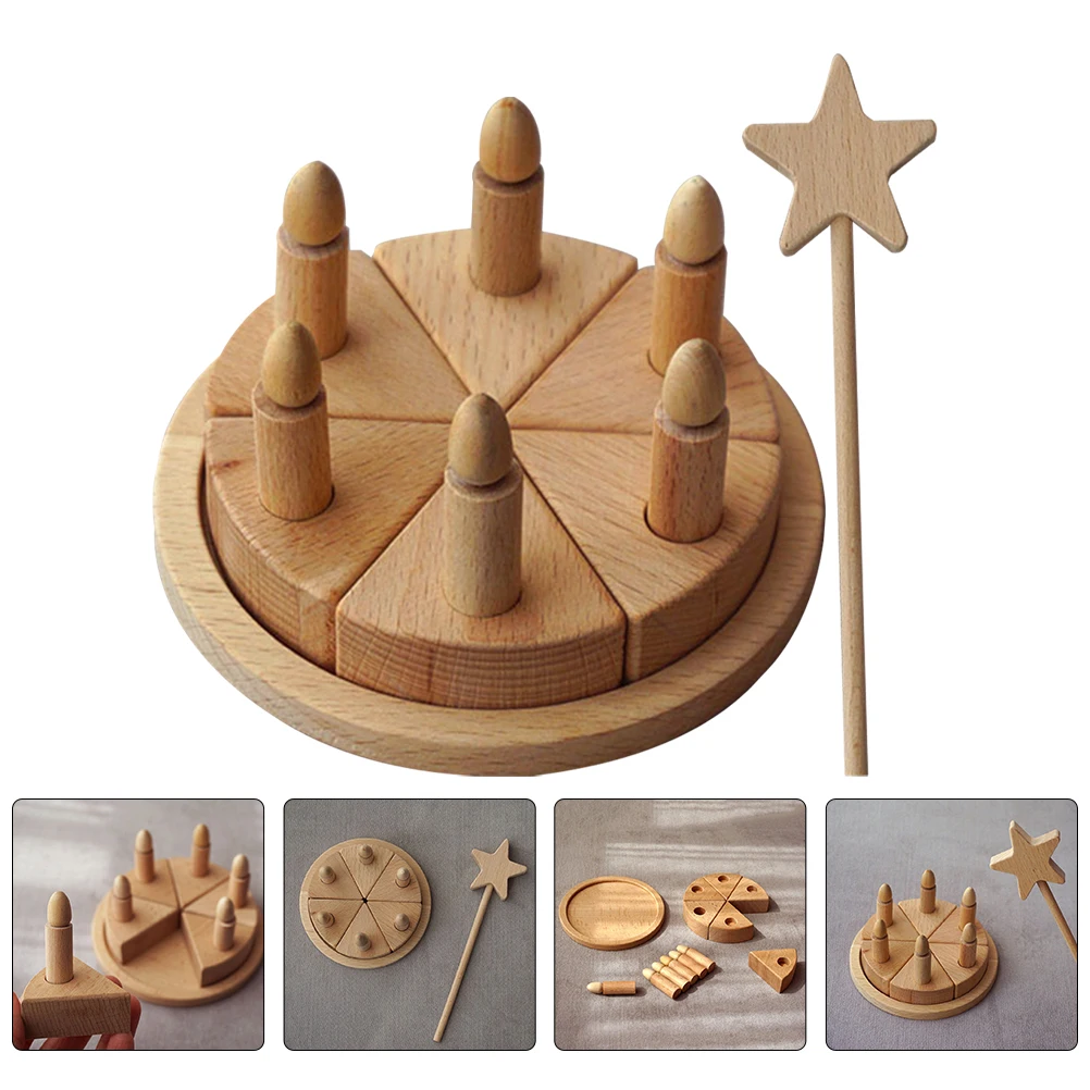 

1 set 1 Set Wooden Birthday Kids Educational Pretend Play Food Diy Craft Kids Party Gift Prop Children Cake Wood Cake Cutting