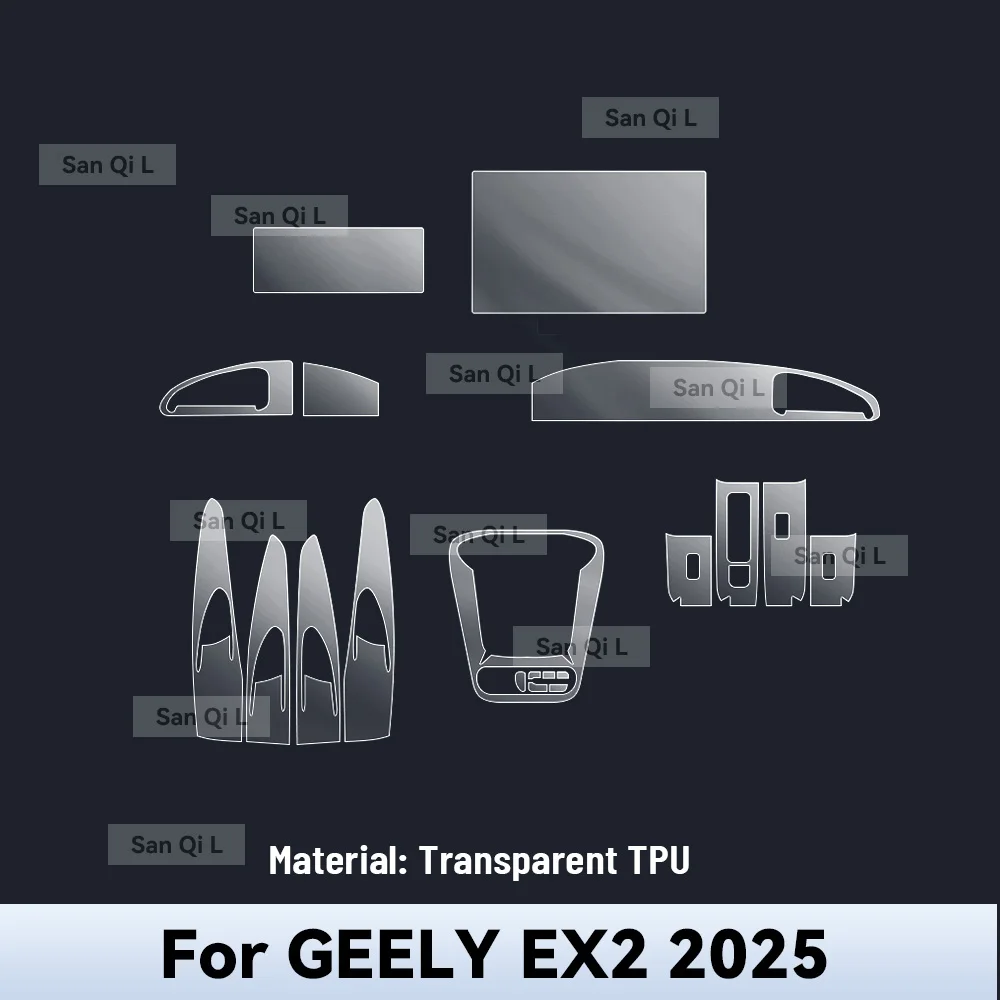 For GEELY EX2 2025 2026 Interior Center Console Clear Protective Film TPU Car Anti Scratch Tint Accessories Refit Set