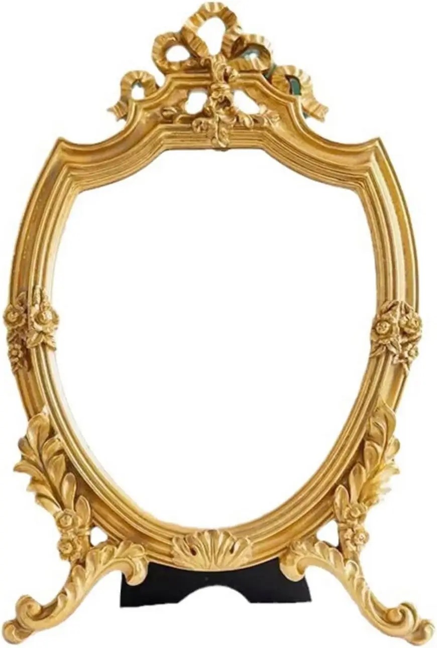 Retro Relief Desk Makeup  Decorative Wall  Tabletop  Antique Gold Mirrors Vintage Carved  for Bedroom Living-Room Dresser Decor