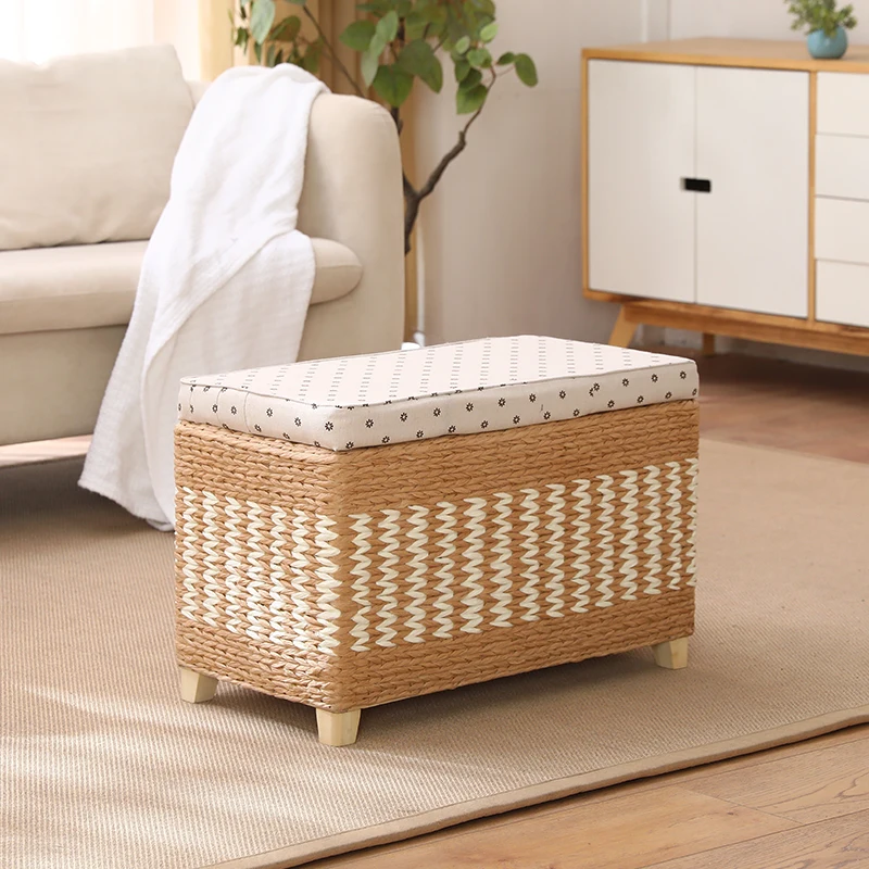 

Woven Rattan Changing Shoe Stool Multi-Functional Entrance Seat Compact Shoe Bench with Storage Home Organizer for Living Room
