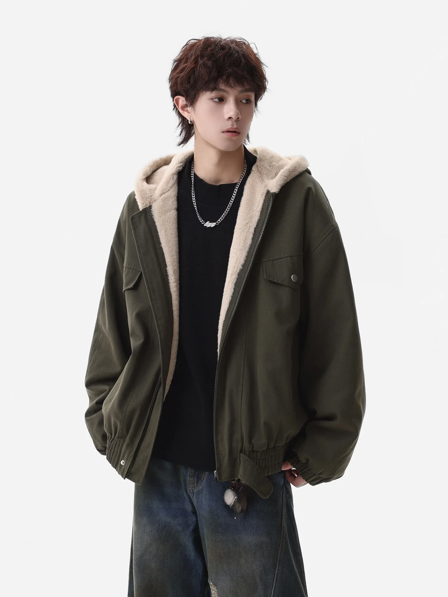 

Men's Thiened Fce Lined Cotton Jaet Winter Outdoor Warmth Retention Workwear Coat American Retro Sle Zipper Closure ...