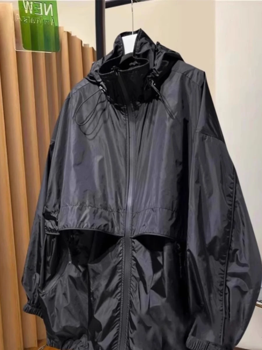 

Мужская летняя тонкая ветровка большого размера (300 пу), в американском стиле, с защитой от солнца, свободного кроя, дышащая, влагоотводящая