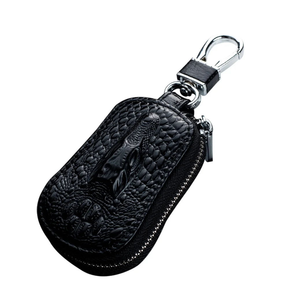 Funda de cuero para llaves de coche, organizador de llaves de gran capacidad con cremallera y bolsillo, Mini billetera para hombre