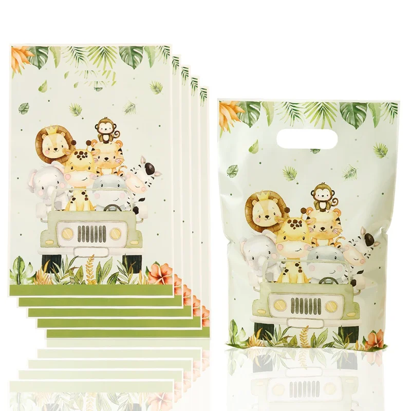 10/20/50pcs Jungle Animals Gift Bag Candy Biscuit Packing Bags, Safari Gift Bag for Guest Kids Birthday Supplies Baby Shower