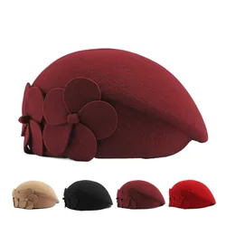 Solid color wool beret women's autumn and winter new all-matching woolen elegant graceful wear match stewardess cap painter cap
