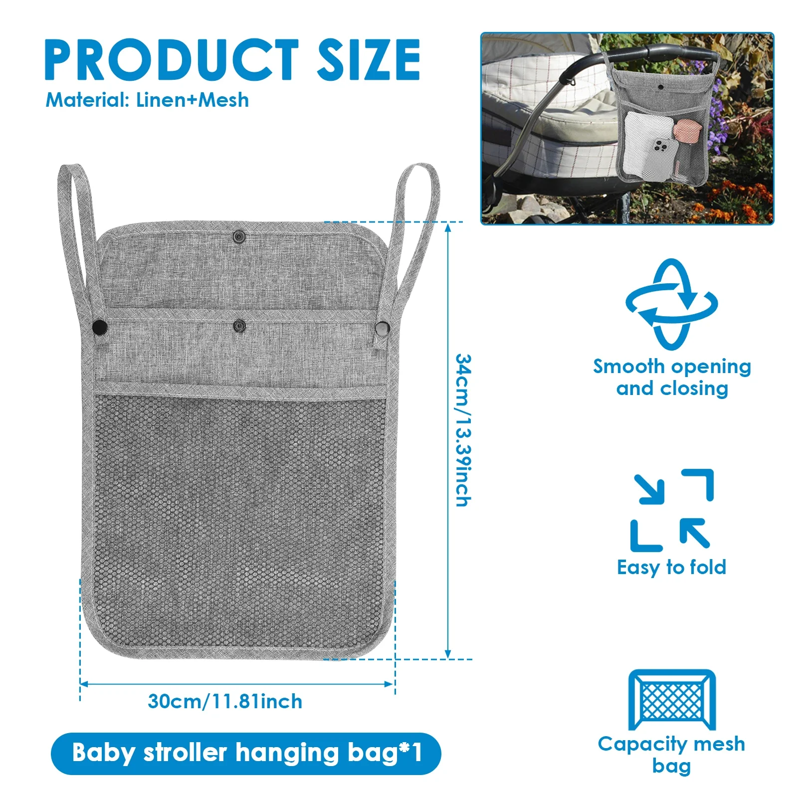 Baby Stroller Hanging Storage Bag Infant Product hanging Organizers   Portable Large Capacity Double Pockets Mesh bags for Mummy