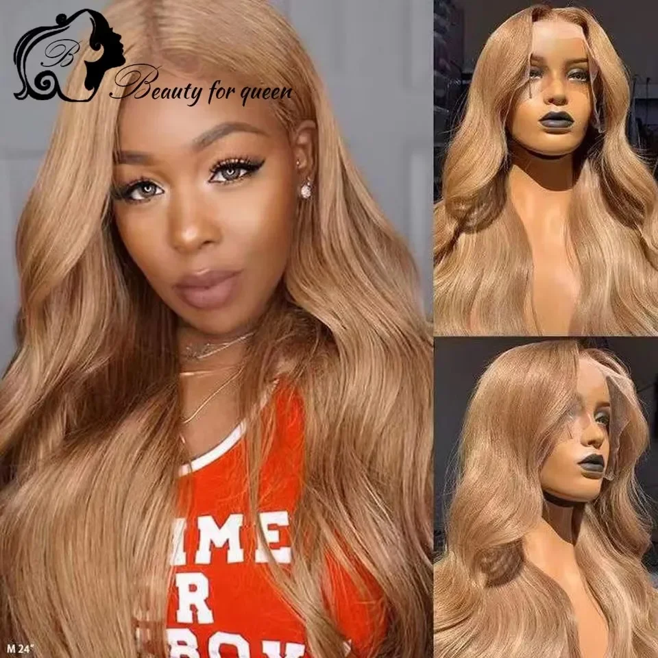 Wig Rambut Asli Cokelat Muda 13x4 Transparan Lace Front 100%  Kepadatan 180% Memakai Wig Untuk Mengembalikan Kecerahan Awet Muda Cosplay HD