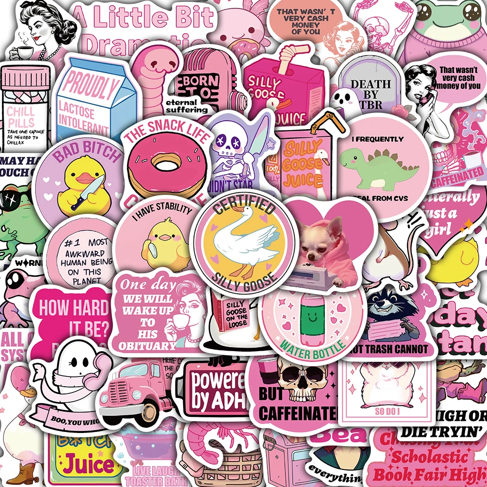 50 Stück Rosa Lustige Aufkleber im Ins-Stil Ästhetische Scrapbooking Laptop Koffer Graffiti Skateboard Kaffee Telefon Karten Sticker