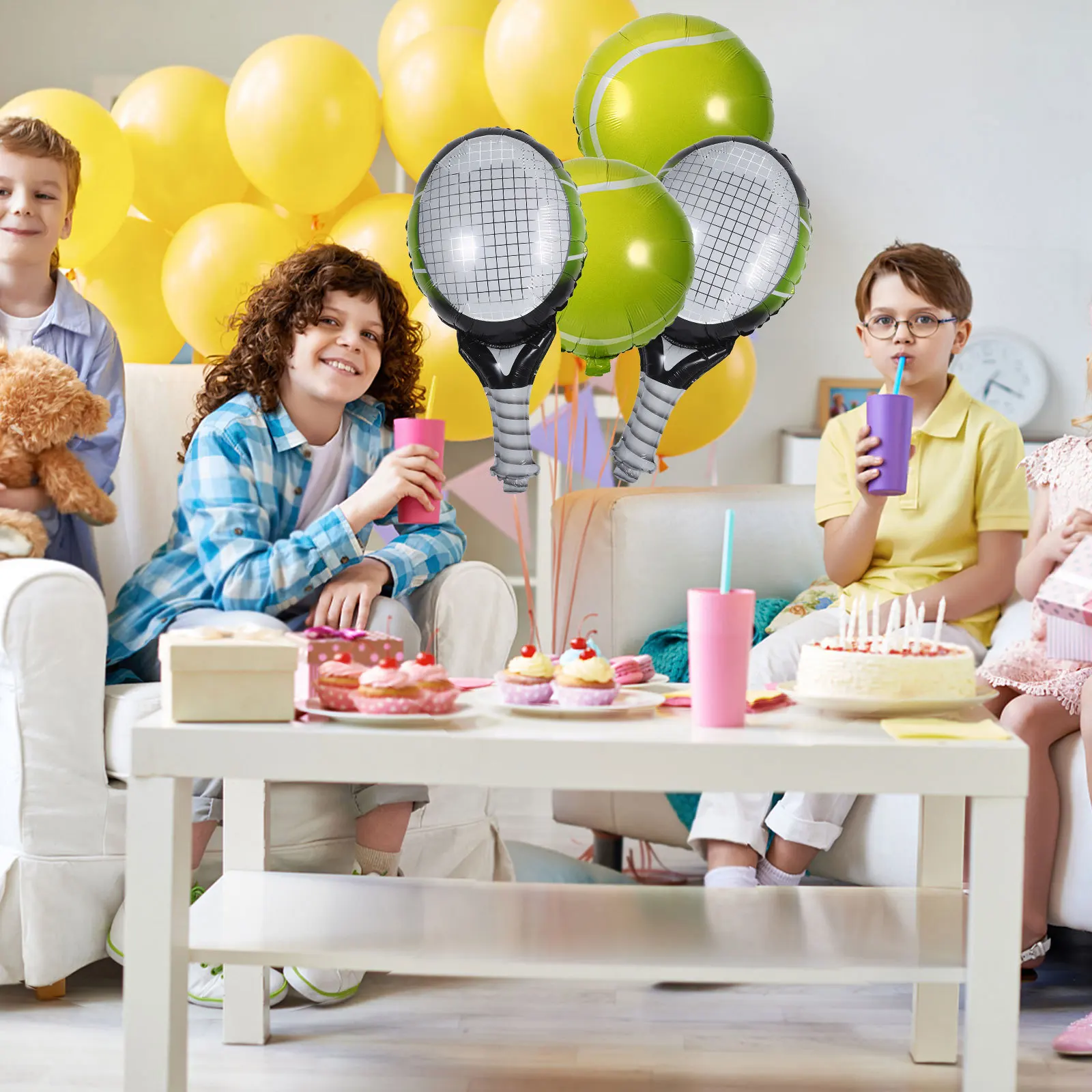 

1 set 1 Set Tennis Racket Aluminum Foil Balloons Tennis Ball Design For Party Decor Sports Theme Birthday Festival Balloon Props