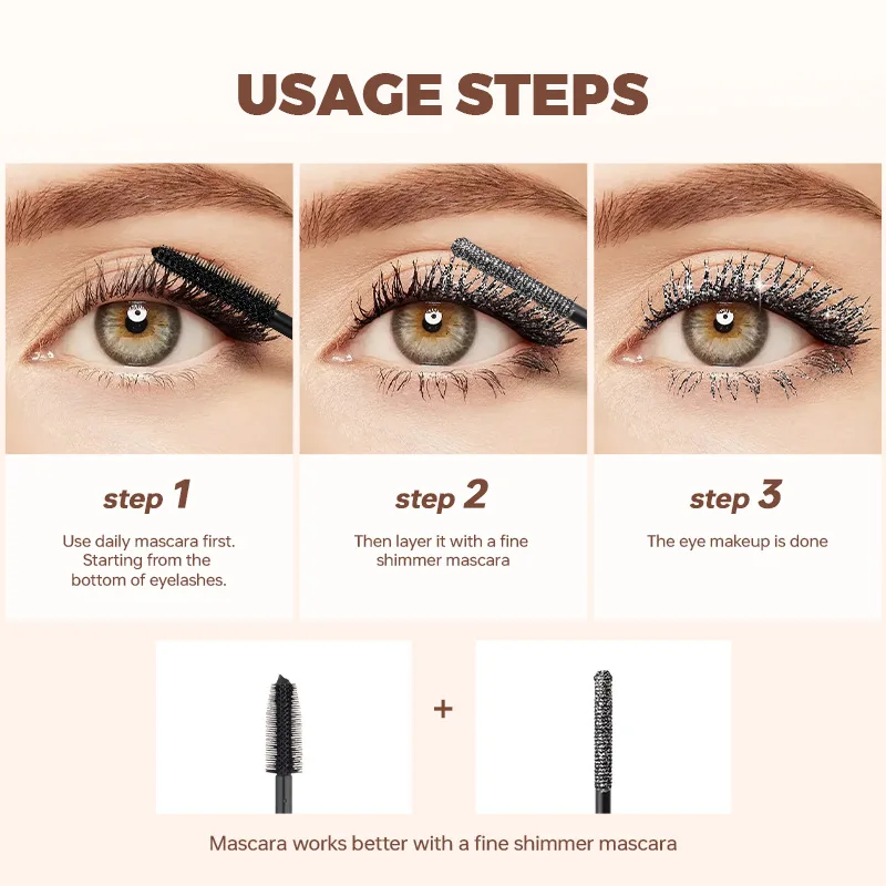 Pudaier Diamond-mascara Pearl Shimmer مكياج يدوم طويلاً دون مزج مكياج الماسكارا الملونة الأوروبية والأمريكية