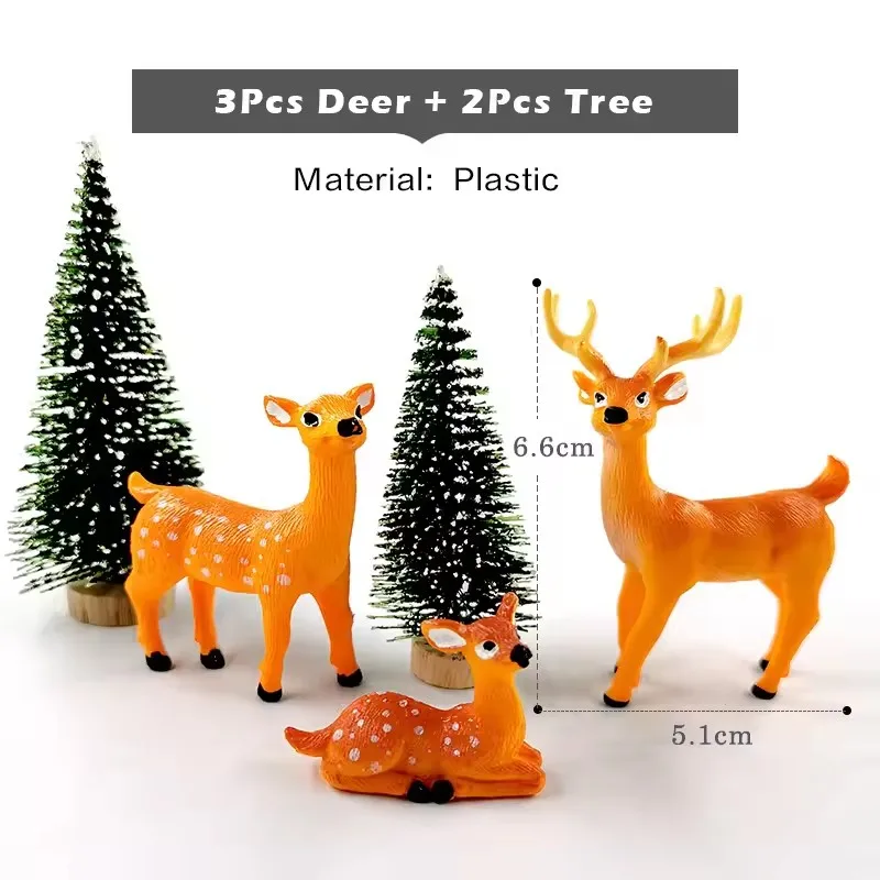 Christmas Tree Family Deer Miniature Figurine Cartoon Animal Model Home Decor Fairy Garden Decoration Accessories Modern
