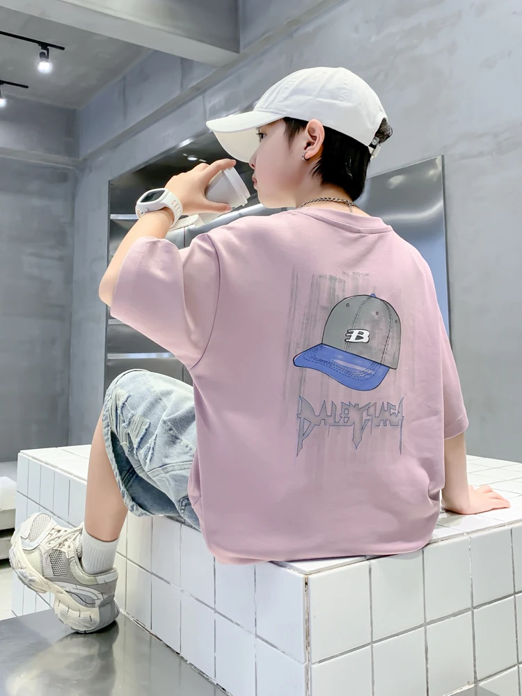 男の子の純綿半袖tシャツ夏の新しいスタイル子供用ピンクトップクールボーイ夏半袖tシャツ韓国版