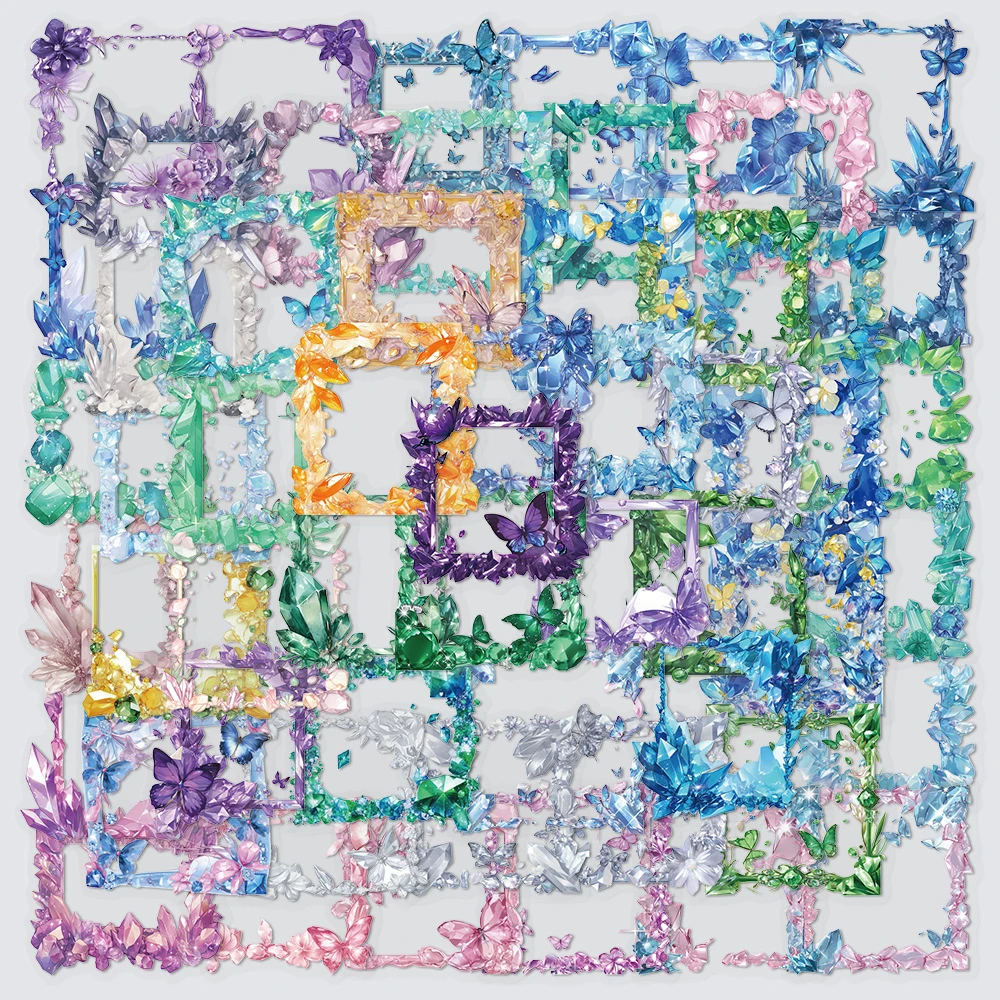 

10/30/50pcs Transparent Butterfly Crystal Frame Stickers Cartoon Creative Aesthetic Sticker Guitar Phone Water Bottle Car Decals