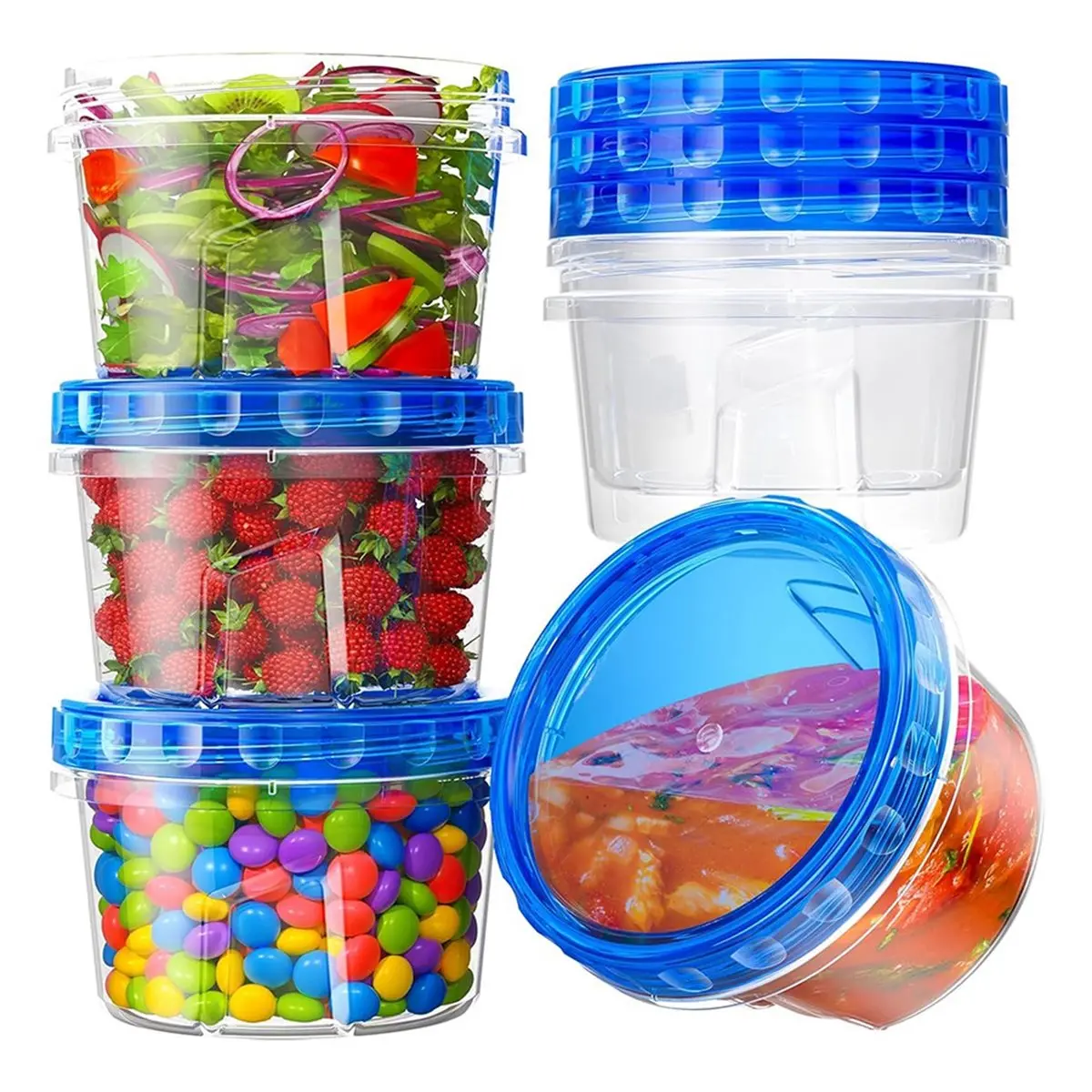 Plastic Food Storage Containers 6-Pack - Microwave & Dishwasher Safe with Twist Top Lids