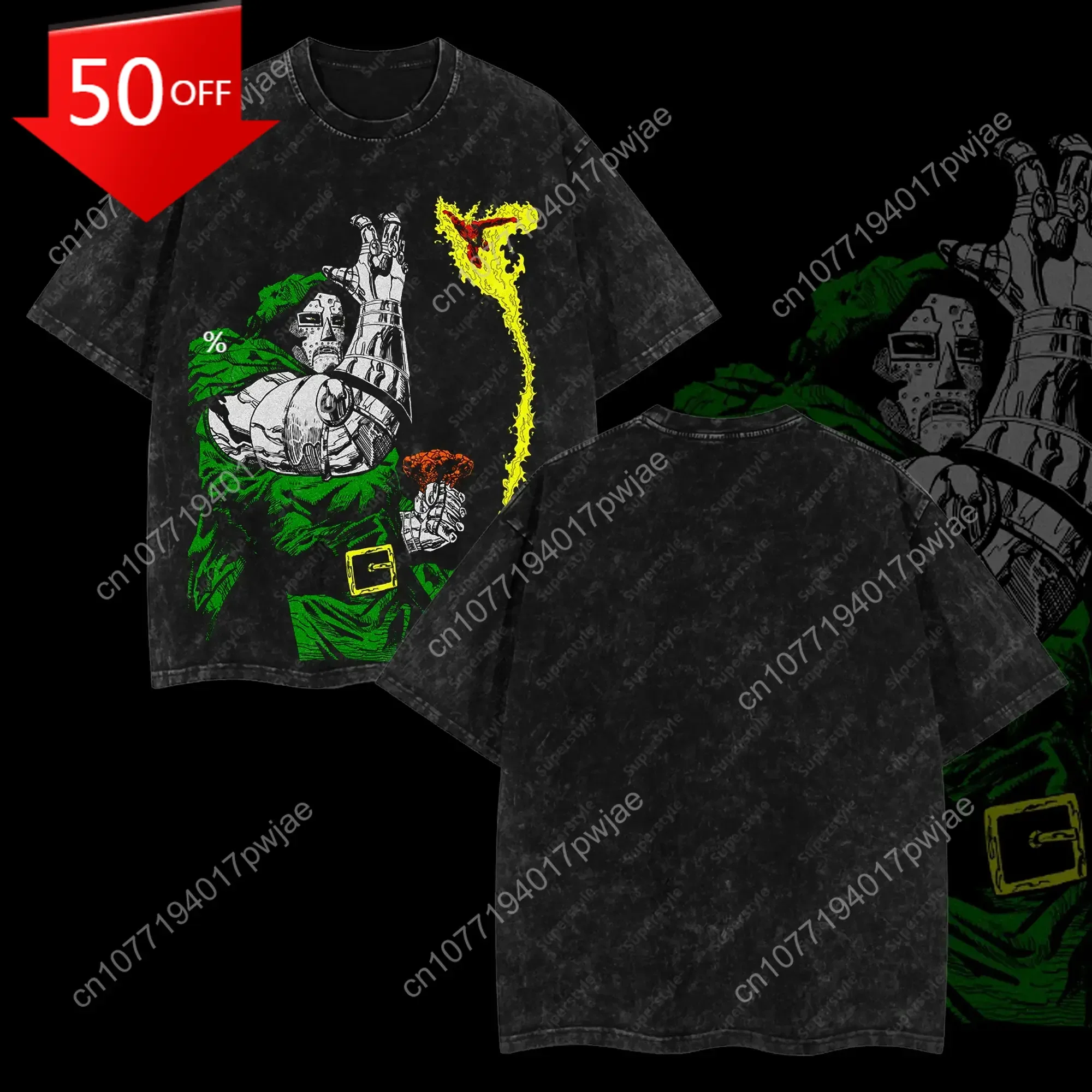 

Marvel Dr.Doom "The Masked Tyrant" Ver 02 MCU Edition Double Printed Oversize Lightweight Acid Washed Tee TV Series Graphic