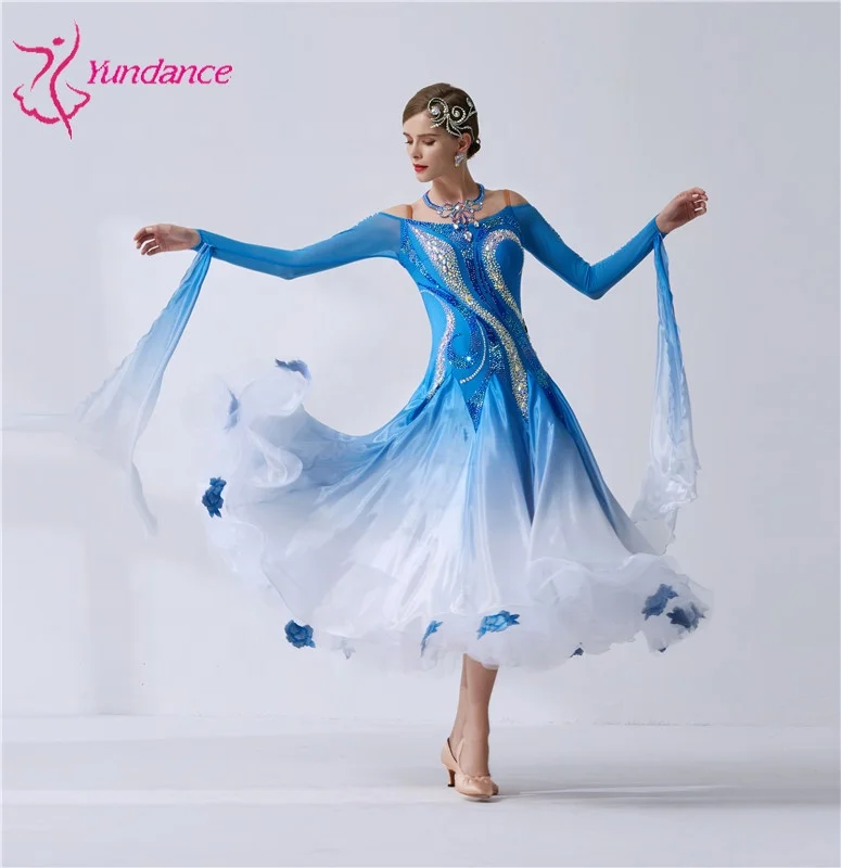 B-19510 Yundance's high quality new national standard modern dance costume performs long ballroom dance dress for children