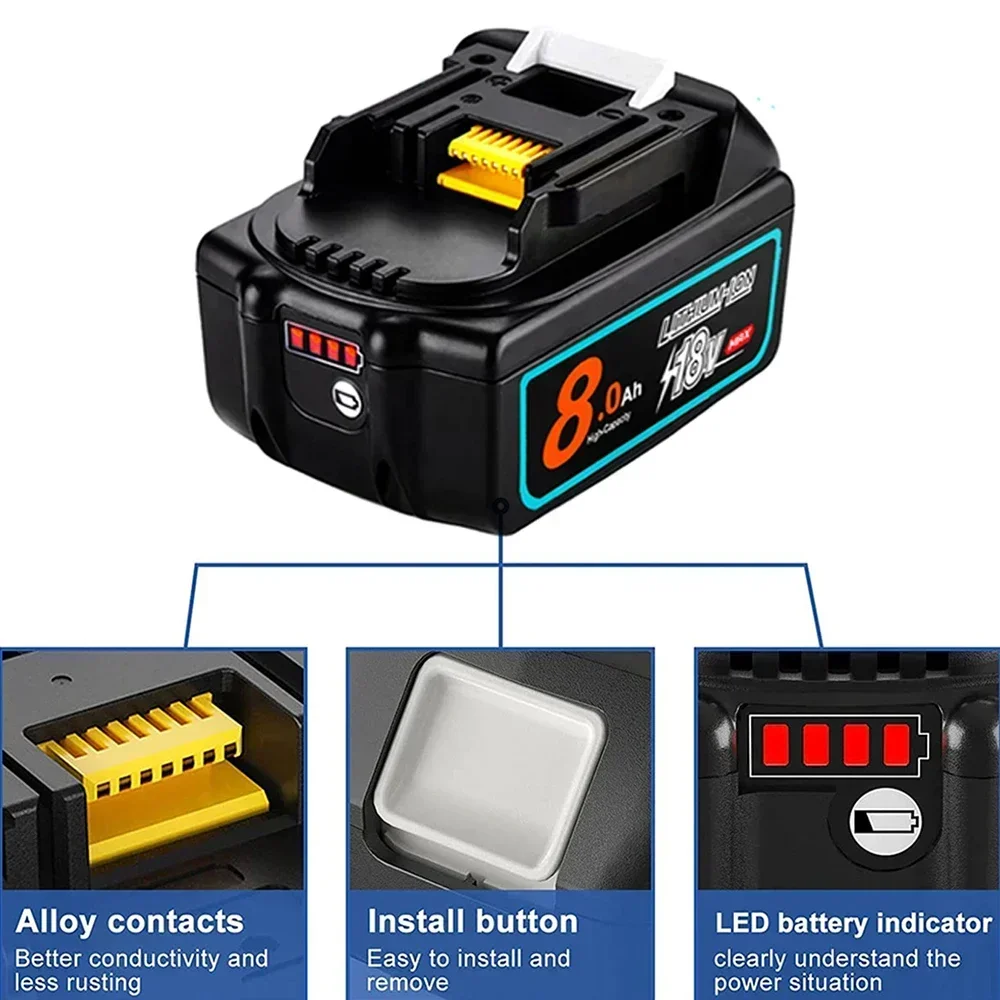 2024 18V 8Ah for Makita With LED lithium ion replacement LXT BL1860B BL1860 BL1850 Makita rechargeable power tool battery BL1890