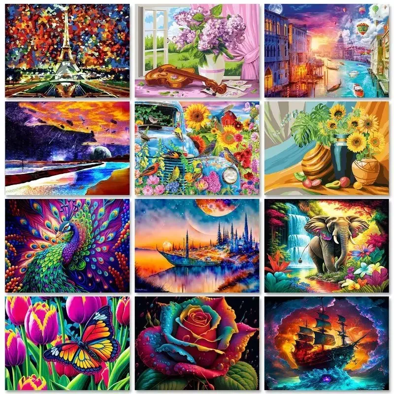 133441 Frameless Painting By Numbers For Adults Landscape Paint By Numbers Flowers Rose Painting