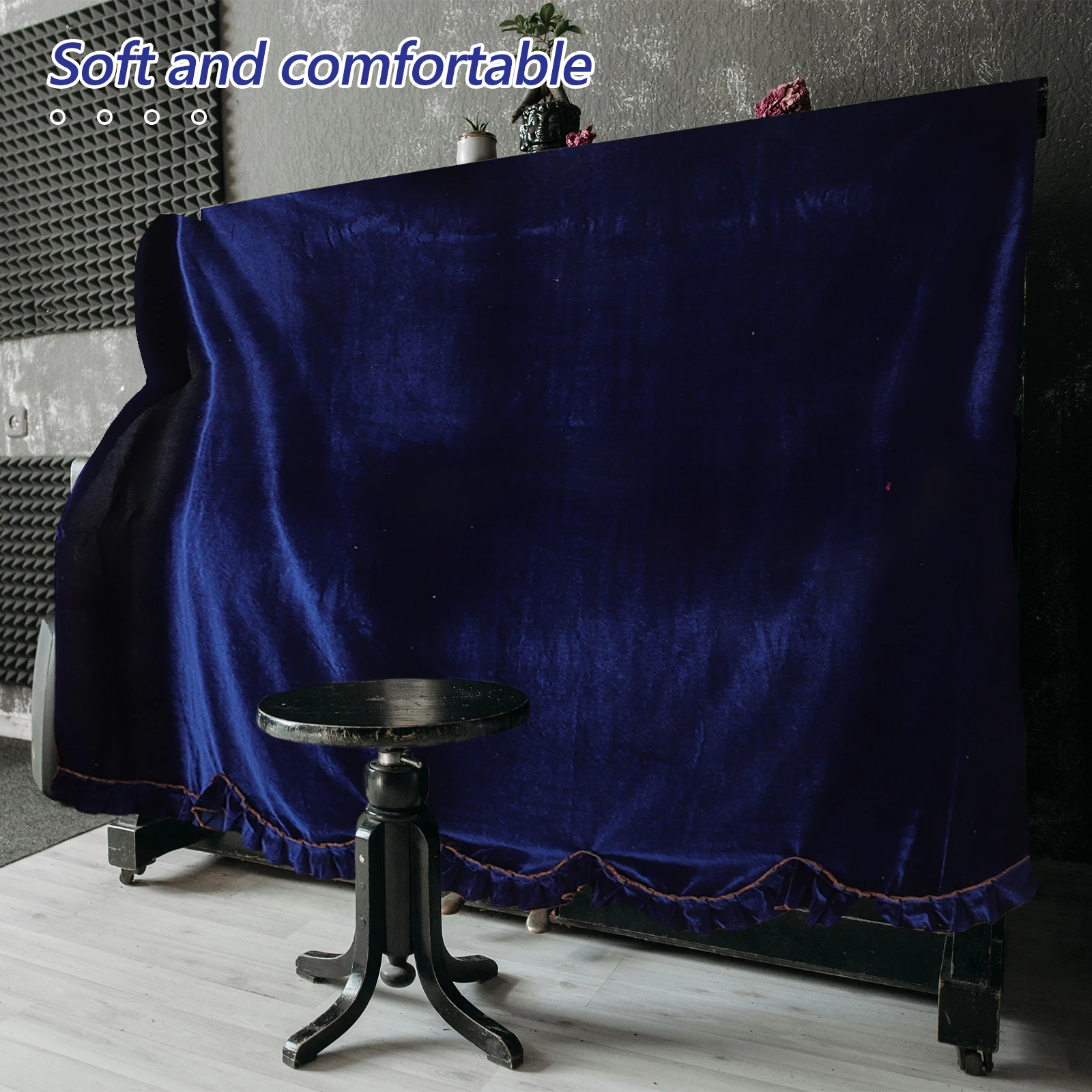 

Full Piano Slipcover for Upright Golden Wool Stool Vertical with Macrame Protective