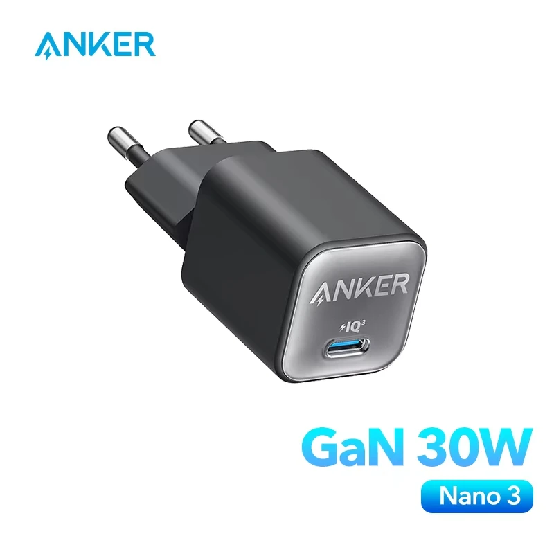 Anker Cargador USB C GaN 30W, 511 Cargador (Nano 3), Cargador Rápido PIQ 3.0 PPS, Compatible con iPhone 17/17 Pro/17 Pro Max