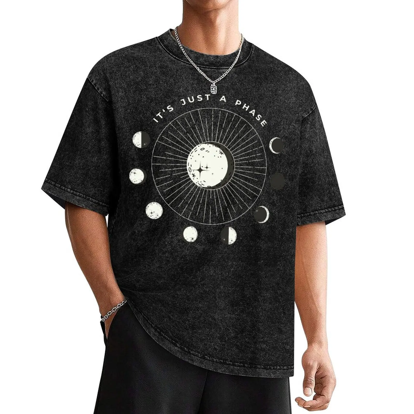 It's Just A Phase Astrology Circular Moon Phase T-Shirt topping graphic shirts vintage t shirts tee shirts for men