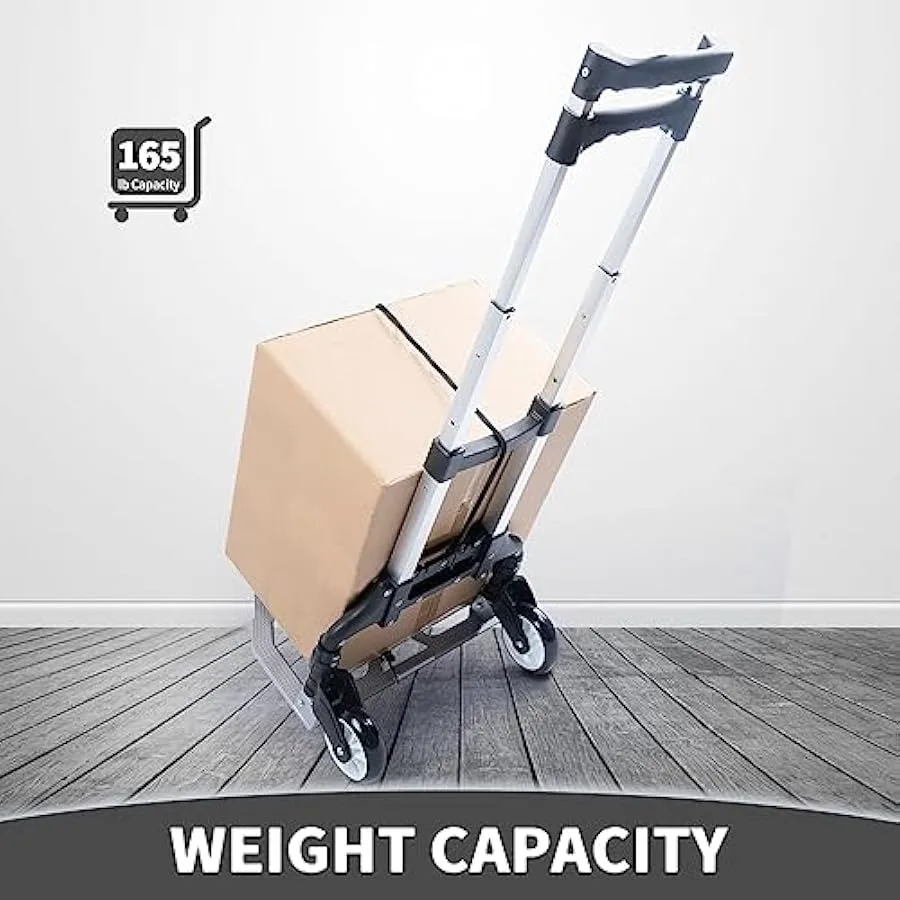 Opvouwbare steekwagen en dolly, aluminium draagbare kar met een capaciteit van 165 lb, opvouwbare 2-wielige dolly met telescopisch handvat