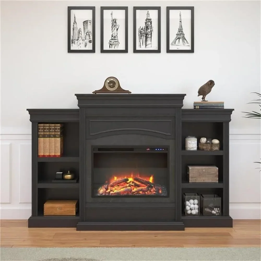 

Home Lamont 69 Inch Electric Fireplace with Mantel, Shelves, Replaceable Fireplace Insert Heater, Remote Control, Timer