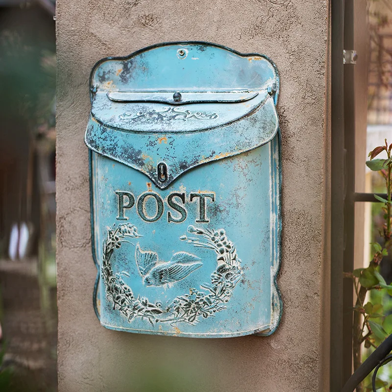 Outdoor Iron Wall Hanging Mailbox Villa Vintage Postbox Wall Hanging Newspaper Box Postbox Postcard