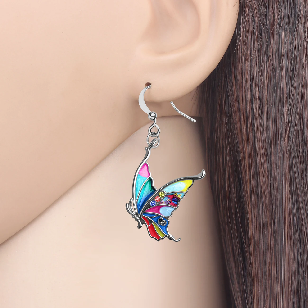 BONSNY Enamel Alloy Floral Swallowtail Butterfly Earrings Papilio Dangle Drop Fashion Party Jewelry For Women Girl Charms Gift